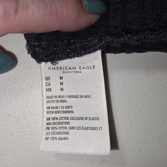 American Eagle Navy Smocked Lace Baby Doll Crop Top Milkmaid Peasant Long Sleeve - Picture 6 of 10